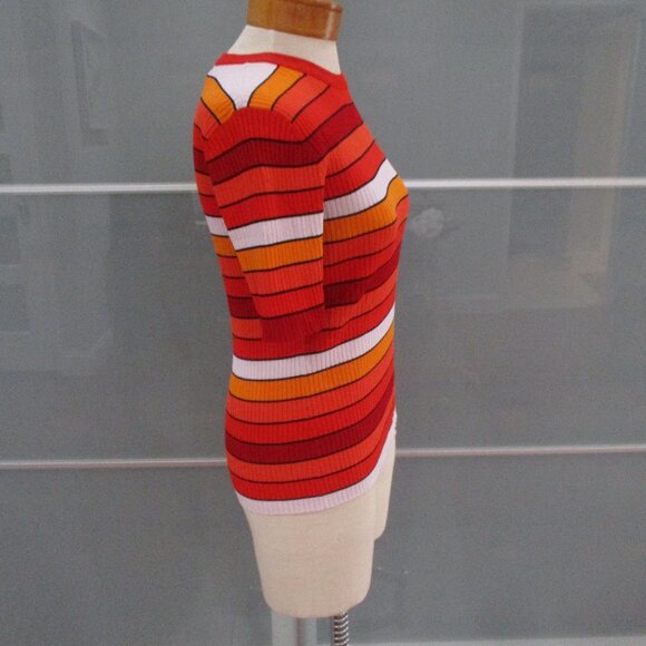 Tory Sport Tory Burch Short Sleeve Crewneck Striped Ribbed Blouse - Picture 4 of 6